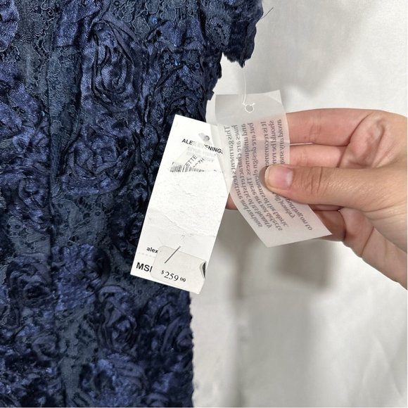 NWT $259 ALEX‎ EVENINGS [ 6 ] Embellished Lace Rosette A-Line Gown in Navy Blue - Picture 10 of 14